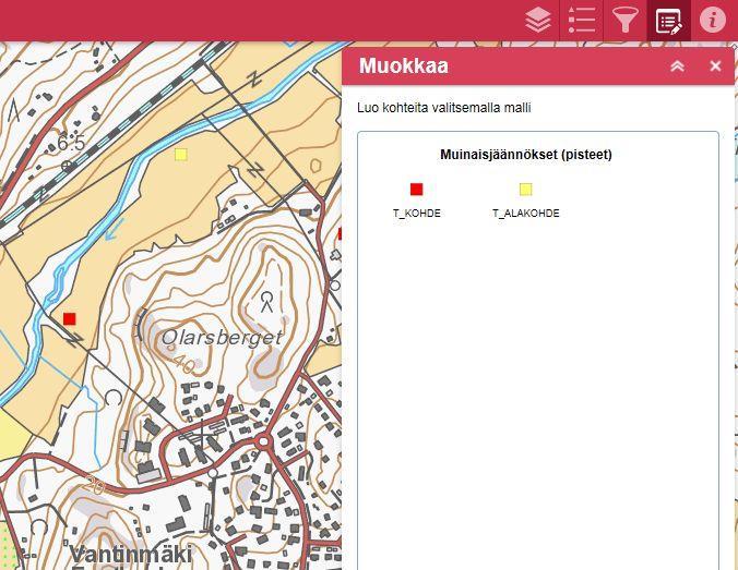 Muinaisjäännöspisteen luominen ja muokkaaminen Tasojen valinnan jälkeen, valitse Muokkaus-kuvake oikeasta yläkulmasta.