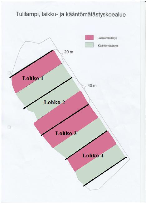 15 KUVA 4. Tulilammen koealue. Jokaiseen lohkoon Tulilammelle ja Nenonpeltoon perustettiin neljä ympyräkoealaa, joten yhdelle koealueelle tuli 16 ympyräkoealaa.