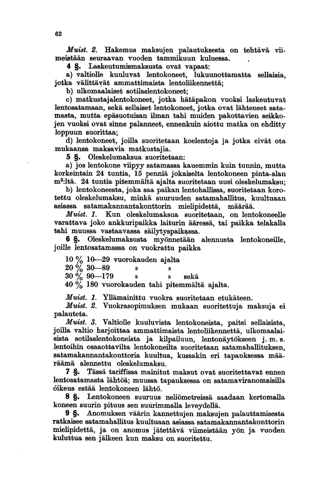 62 Muist. 2. Hakemus maksujen palautuksesta on tehtävä viimeistään seuraavan vuoden tammikuun kuluessa. 4.