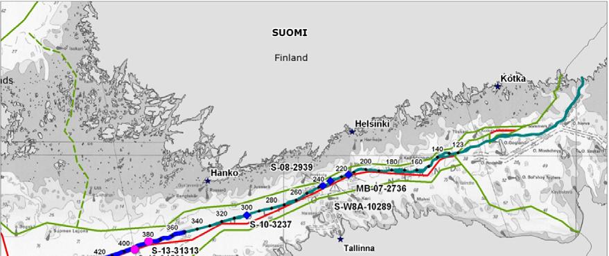 55 Kuva 5.14 Kaikki tarkkailun piiriin kuuluvat hylyt Suomen talousvyöhykkeellä. 5.5.4 Yhteenveto tarkkailusta Yhteenveto putkenlaskun tarkkailutoimista on esitetty taulukossa 5.