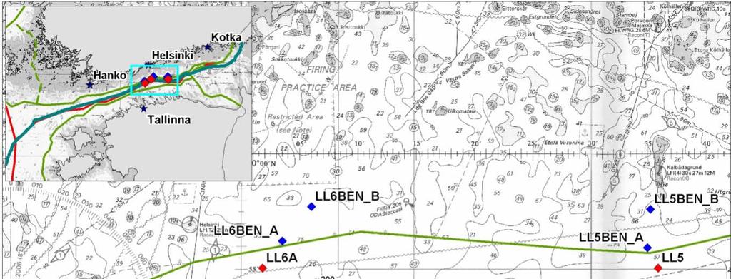 58 Kuva 5.15 HELCOM-pohjaeliöstöasemien LL5, LL6A ja LL7 sijaintipaikat ja valitut rinnakkaisasemat A ja B. Pohjaeliöstönäytteet otettiin van Veen -näytteenottimella.