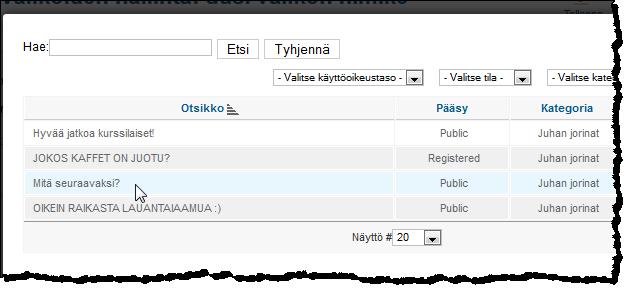 ETAPPI ry JOOMLA 2.5 Sivu 10(13) 1.7 Valikon nimikkeen tyypit Edellisen sivun kohta 1.