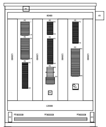 46 Kuva 26. Jakokaapin layout. Suojareleitä varten ovet pitää aukottaa. EPLANista löytyy tarvittavat työkalut ovien aukotukseen.