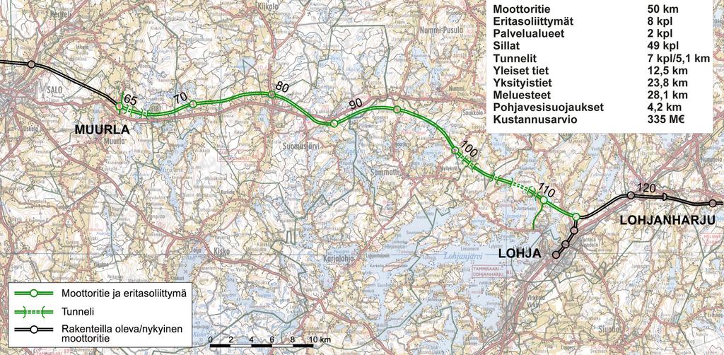 2 Hanke muodostuu noin 50 kilometrin pituisesta moottoritiejaksosta. HANKEKUVAUS 15 lioselänteiden välissä kapeita pelto- tai metsälaaksoja.