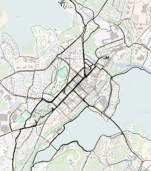 51 Yliopistonkatu Kauppakatu Hannikaistenkatu Kuva 29. Mittausaineistosta näkee pyöräilijöiden suosimat reitit GPS-mittaukset ovat kohtuullisen tarkkoja vapaassa ympäristössä.