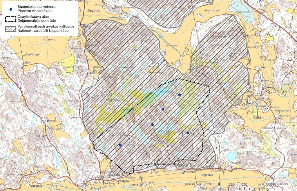 Valtakunnallisesti arvokas kallioalue. Alueen topografiakartta. 2.3.3 Vesistöt ja vesitalous Kaava-alue sijaitsee laaksojen ympäröimällä kallioalueella.