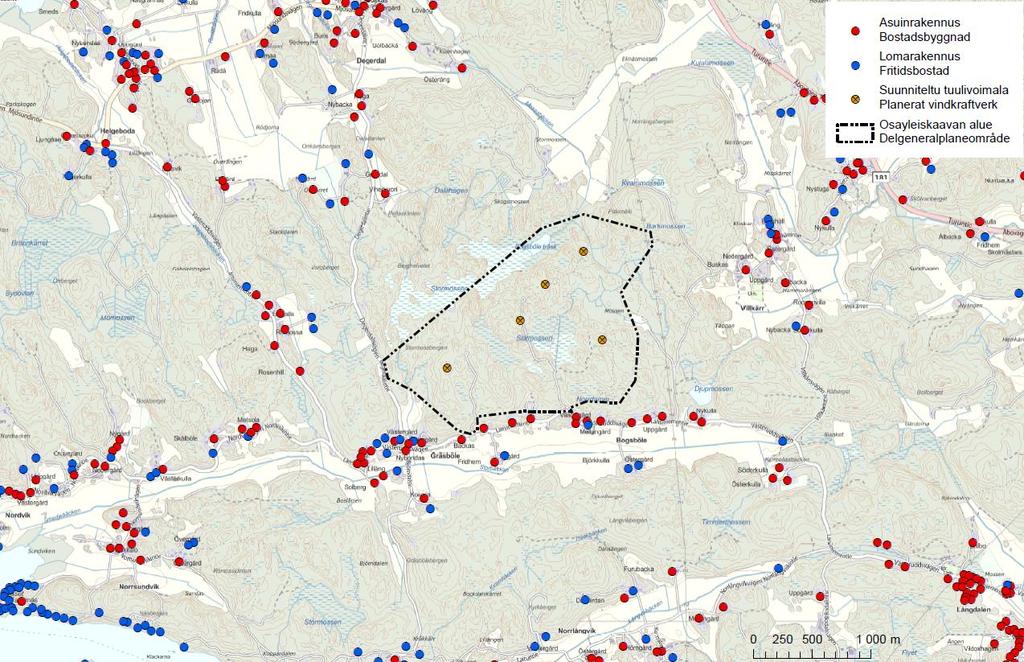 Kartta kaava-alueen ja sen lähiympäristön rakennuskannasta (lähde: Maastotietokanta). 2.4.4 Palvelut Kaava-alueella ei ole palveluja. 2.4.5 Työpaikat ja elinkeinotoiminta Kaava-alueella harjoitetaan metsätaloutta.