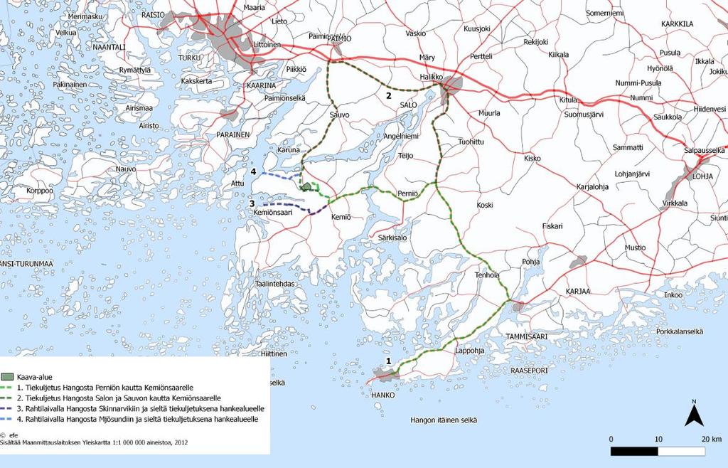 Tuulivoimakomponenttien mahdolliset reitit hankealueelle. 4.2.6.