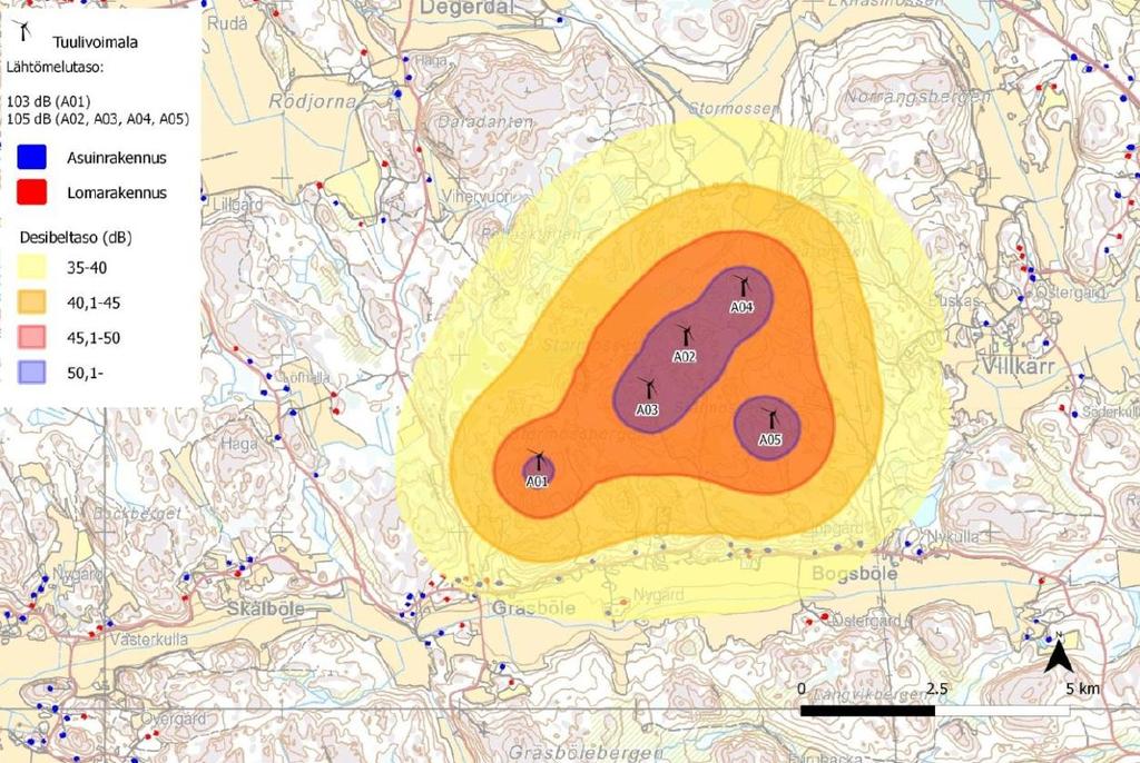 3 Tuulivoimapuiston sähkönsiirron meluvaikutukset Sähkönsiirrolla on käytännössä meluvaikutuksia ainoastaan rakentamisvaiheessa