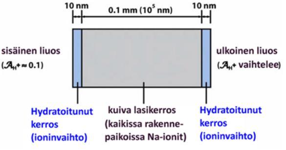 O ph 14 asti Kosketus liuoksen kanssa: -SiO-Na H (aq) fi -SiO-H Na (aq) IONIVAIHTOREAKTIO!