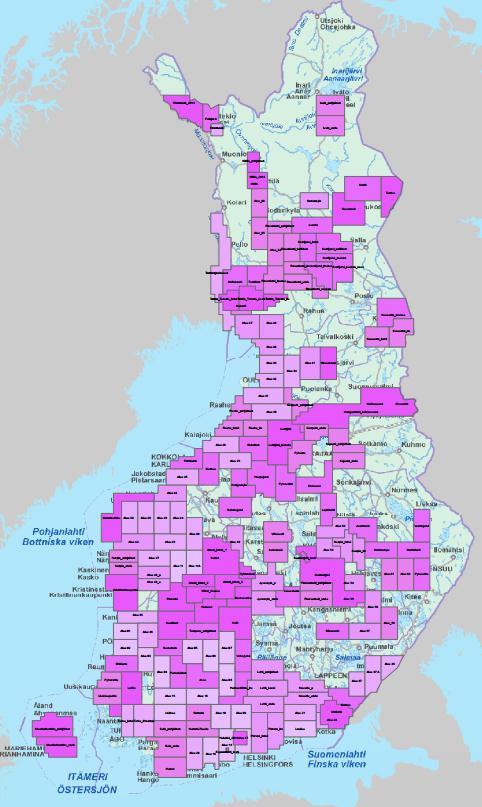 Tarkan korkeusmalliaineiston peittävyys 10 m Vanha korkeusmalli 1 korkeusarvo aarilla 100 korkeusarvoa