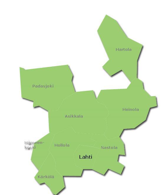 Tällainen olisi uusi kunta vuonna 2013 Lahden kaupunki Asukasluku: 182 900*, Suomen 5. tai 6.