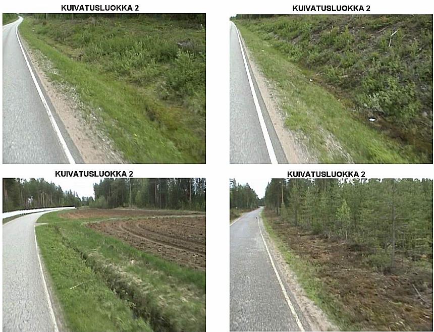 24 Kuivatusanalyysit päällystetyillä ja sorateillä Luokka 2: Välttävästi toimiva kuivatus Tien poikkileikkauksessa voi olla pieniä muodonmuutoksia.