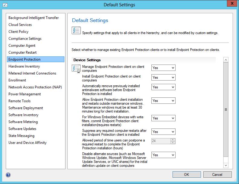22 Kuva 14. Client push installation -asetukset. Client Policy -kohdasta löydämme asetuksen, jolla voidaan automatisoida Configuration Managerin ja SCEP 2012 -clienttien asennukset.