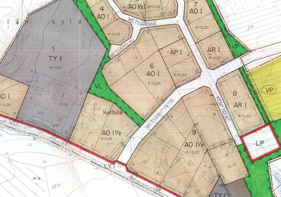 Asemakaava Alueella on voimassa 13.5.1987 vahvistettu asemakaava, jossa alue on merkitty erillispientalojen (AO) ja asuinpientalojen korttelialueeksi (AP).