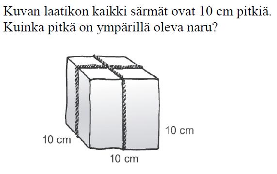 Tämä Tilastot ja todennäköisyys -osa-alueen tehtävä oli käytössä jo 6. luokan kokeessa, jolloin sen osasi 60 % oppilaista. Myöhemmin 9. luokalla sen sai oikein 72 % oppilaista.