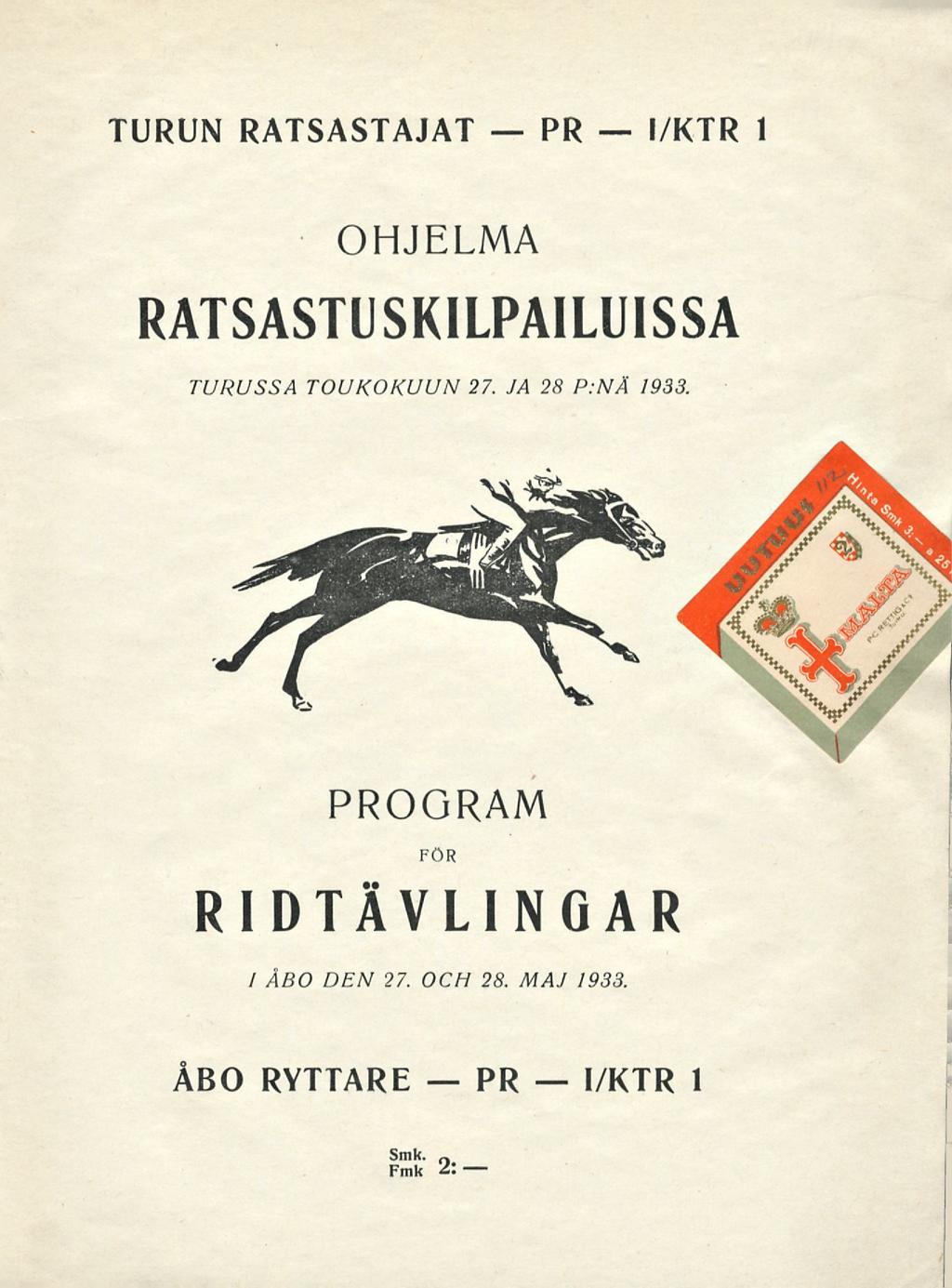 PR PR I/KTR l/ktr TURUN RATSASTAJAT 1 OHJELMA RATSASTUSKILPAILUISSA TURUSSA TOUKOKUUN 27.