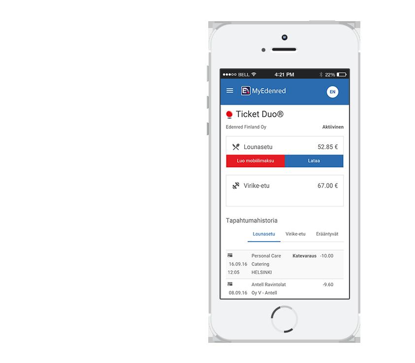 MyEdenred mobiilimaksu ja kaikki muut kortinhaltijan tarvitsemat toiminnot yhdessä palvelussa.