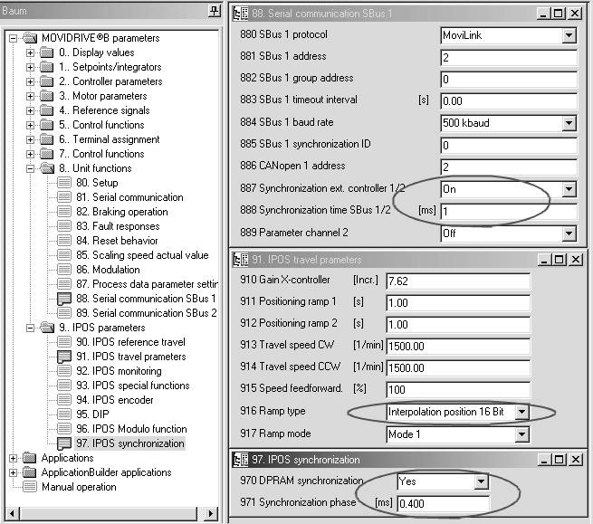 Motion-Control EtherCAT :in kautta Asetukset EtherCAT -masterissa I 0 8 Seuraavaksi on aktivoitava säätimen tahdistus EtherCAT -verkossa. Sitä varten on tehtävä seuraavat parametrien asetukset (ks.