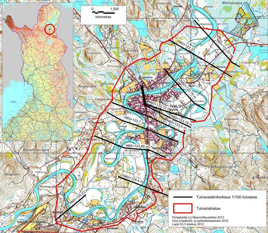 2 Suunnittelutyö 2.1 Selvitysalue Selvitysalueena on Ivalojoen tulvariskialueeksi luokiteltu alue Ivalon taajamasta ja sen läheisyydestä (kuva 1). Kuva 1.