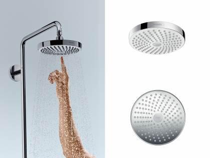 HansgroheCromaSelect_S_180_OverheadShower Logo_iF_Design_Award_2016 Copyright: Hansgrohe SE Hansgrohe Croma Select -yläsuihkut ovat halkaisijaltaan 180 mm ja hemmottelevat suihkuttelijaa kahdella eri