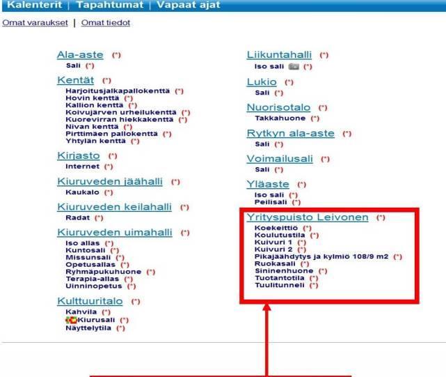 2. Varattavat tilat Yrityspuisto Leivosen otsikon alla näkyvät varattavat kohteet. (katso alla oleva kuva).