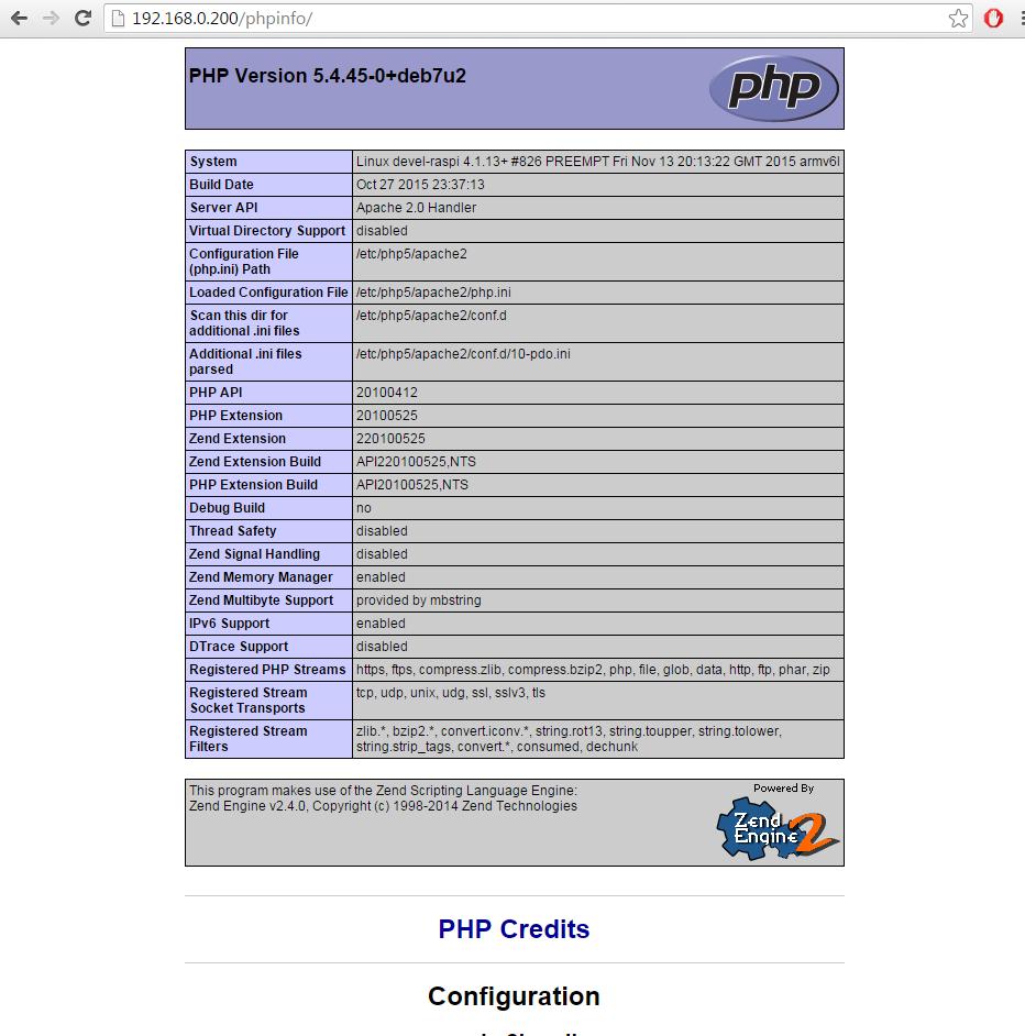 Kuva 3. PHP-info Index.