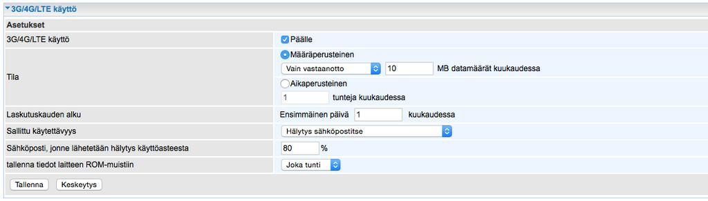 3G/4G/LTE-verkot 3G/4G/LTE käyttö Kohdassa