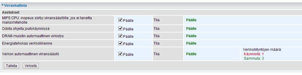 3G/4G/LTE-käyttöä Virranhallinta Kohdassa