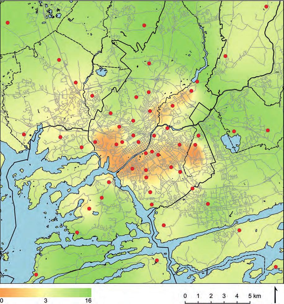 jäkäläkartoitus 2015 Kokonaisvaltaisesti matalamman ilmanpuhtausindeksin alueet ovat kasvaneet koko tutkimusalueella.