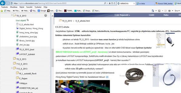 Optimassa Windows tyylinen hakemistopuu toimii aineistojen lisäämisen ja
