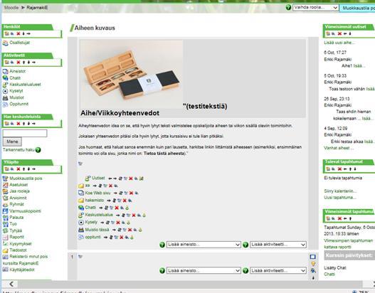 Moodlessa siirrytään muokkaustilaan aloitus kurssisivun yläreunan painikkeella. Silloin tulee näkyviin pieniä työkalupainikkeita muutettavien sisältöjen/ toimintojen kohdille: 22 Kuva 6.