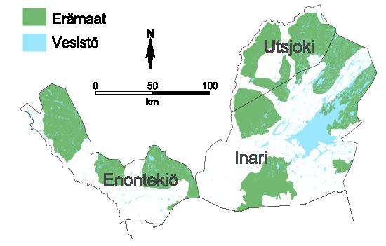 LIITE 2 Ylä- Lapin sijainti kartalla sekä sen alueella sijaitsevat erämaa- alueet ja suurimmat vesistöt!