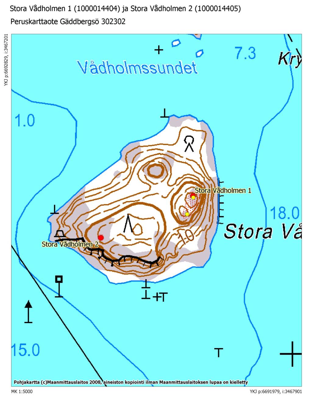 Kohteet on merkitty punaisella.