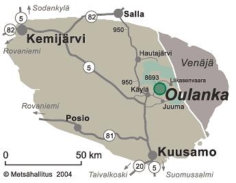 10 Kuvio 1. Oulangan kansallispuiston sijainti Oulangan luontokeskus on Metsähallituksen ylläpitämä palvelupiste (kuvio 2). Luontokeskus on rakennettu vuonna 1988 ja sitä on laajennettu vuonna 2002.