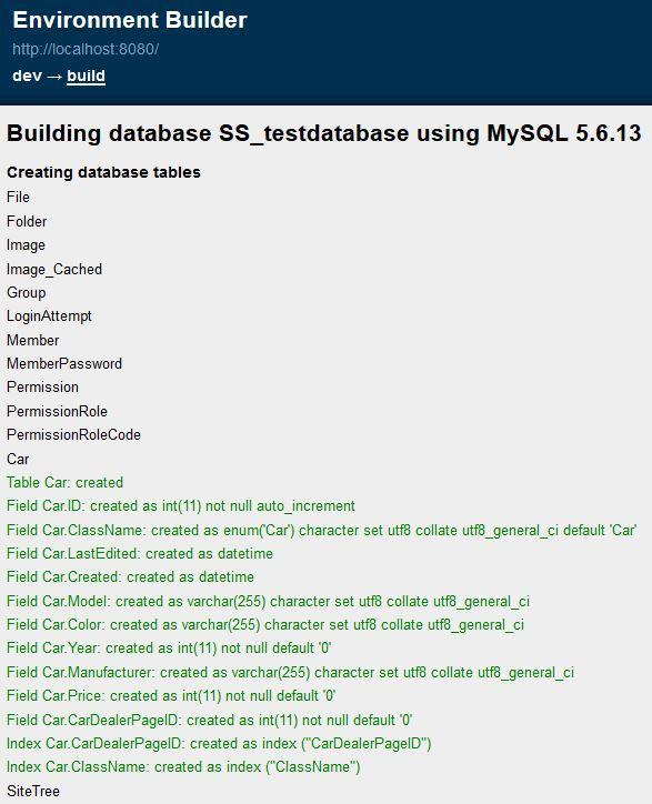 13 Jotta tietokannan tiedot päivittyisivät uuden DataObjectin tiedoilla, täytyy selaimessa lisätä komento /dev/build/ sivun linkin perään ja ajaa se eli esim.