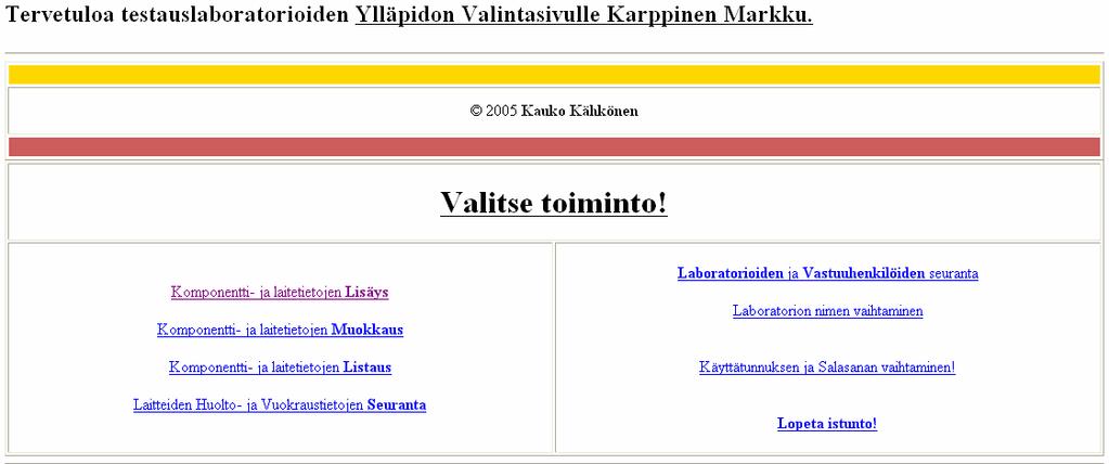 Sen käyttöoikeutta on rajoitettu tietokantaan tallennettujen käyttäjätunnusten ja salasanojen avulla. Ylläpitosivuille päästään ainoastaan kirjoittamalla käyttäjätunnus ja salasana.