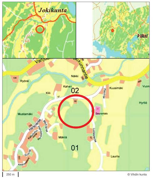 SUUNNITTELUALUE Vihti Hill Side Golf & Country Club Oy:n alue sijaitsee Vihdin luoteiskulmassa Jokikunnan kyläkeskuksessa, Vihdin kirkonkylästä vajaa 9 km länteen.
