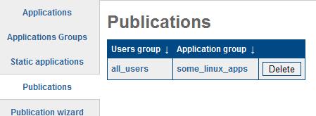 84 7. Sovellusten julkaisu Sovellukset julkaistaan Applications-välilehdellä kohdasta Publications. Järjestelmä on asentanut oletuksena testikäyttöön tehdyn profiilin.