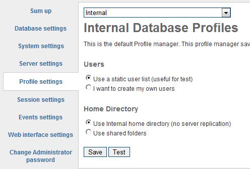 Oletuskäyttäjien profiilit tallennetaan ylävalikon Configuration-välilehdellä kohdassa Profile settings. Tallennetaan kuvan mukaiset asetukset.