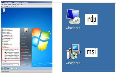 39 Kuva 12. msi-tiedosto käynnistä-valikossa ja työpöydällä sekä.rdp-tiedosto työpöydällä 6.2 VMware View testaus VMware View -virtualisointiratkaisulla tehtiin VDI-ympäristö.