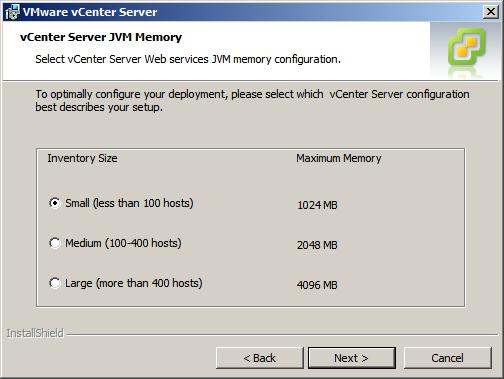 Järjestelmän tietoliikenneportit vcenter Server JVM muistinvarauksessa valitaan asetukset View-ympäristössä esiintyvien