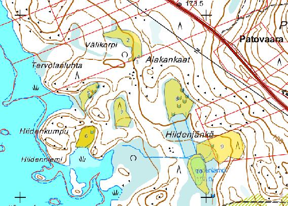 7 Kuva 4 Patovaaran alueen arvokkaat luontokohteet KOHTEET 1-4 Kartan kohteet 1-4 sisällään useita eri arvokkaita luontotyyppejä.