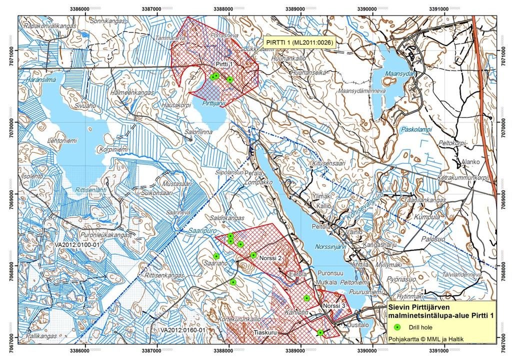 GEOLOGIAN TUTKIMUSKESKUS 2 Kuva 1. Malminetsintälupa-alue Pirtti 1:n sijainti. Lupatiedot TUKES 2015. Fig. 1. Location of the exploration license Pirtti 1.