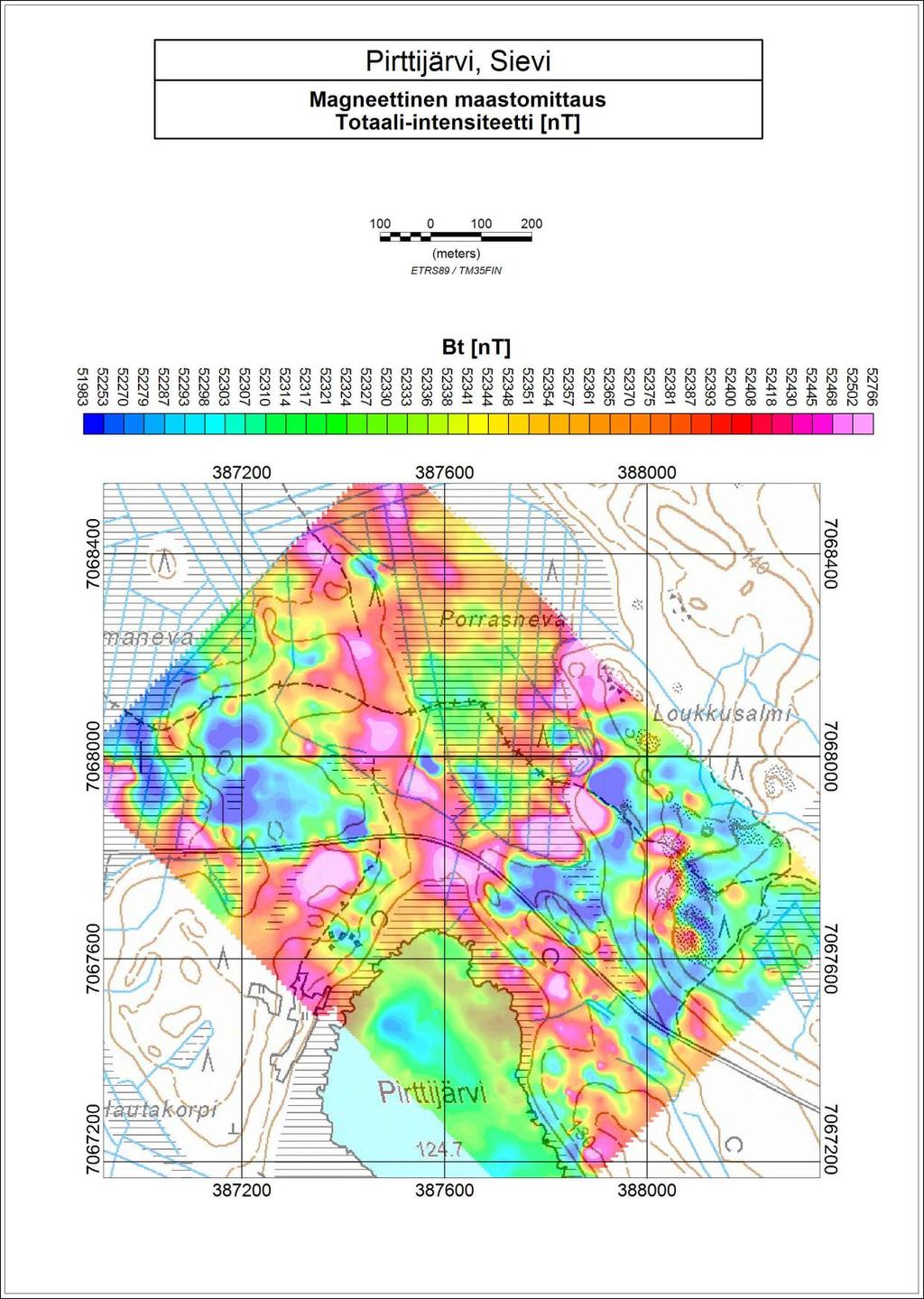 GEOLOGIAN TUTKIMUSKESKUS 4 Kuva 3. Magneettinen kartta Pirttijärveltä.