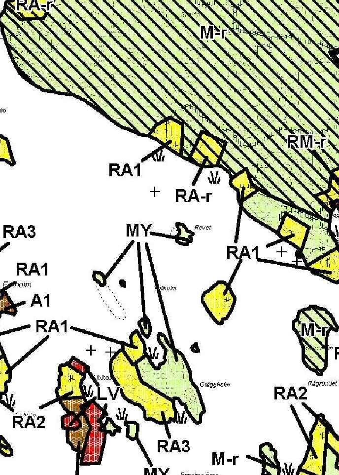 Utdrag ur Nagu strandgeneralplan, 12.05.2003. Planädnringsområdet markerat med röd ring.