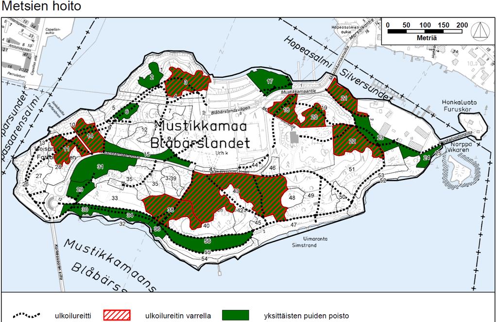 Metsien hoito Suunnitelmaan kuuluvalla alueella B- ja C-hoitoluokituksia vastaavia luontoalueita on kaikkiaan 27 hehtaaria. Tästä hoidetaan suunnitelmakaudella metsänhoitotoimin noin 10 hehtaaria.