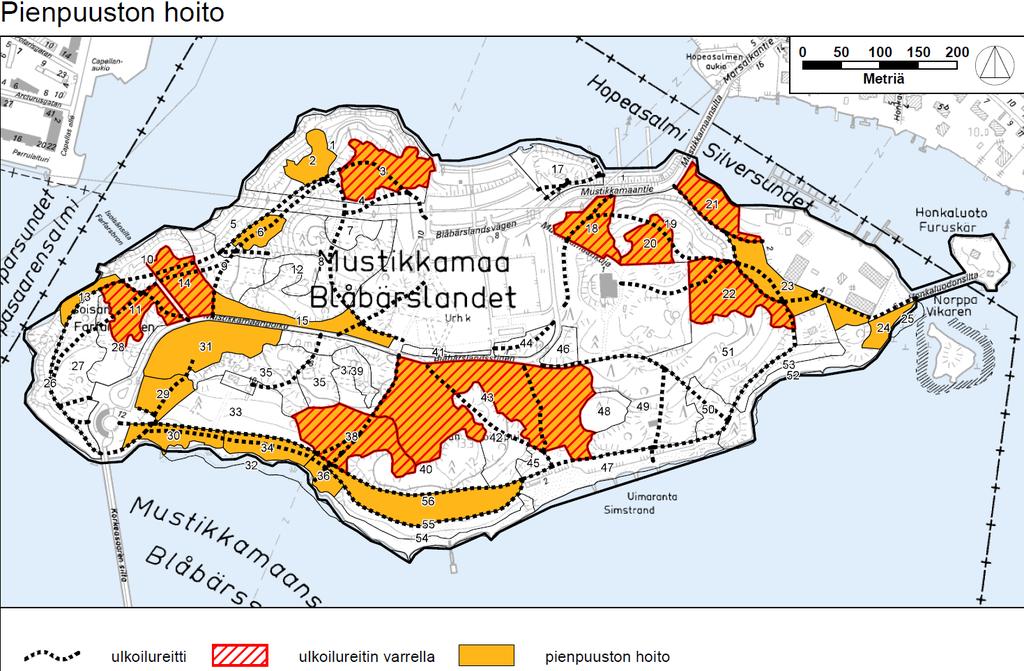 Kuluneisuus Joillakin suunnittelualueen luonnonhoidon alueilla on nähtävissä liiasta kulkemisesta johtuvaa kenttäkerroksen kulumista.