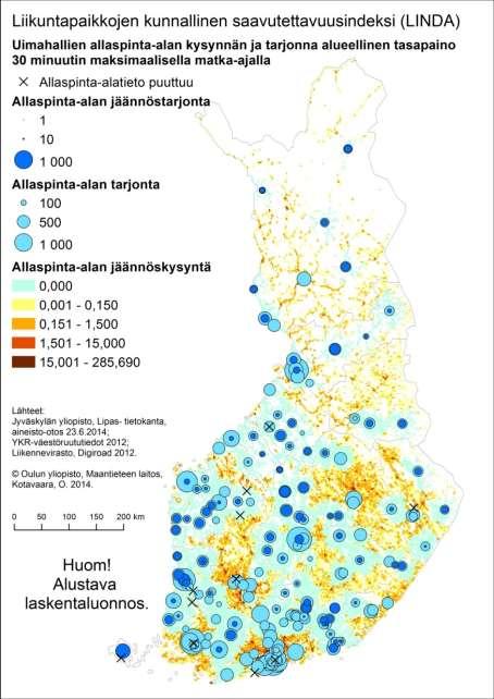 Saavutettavuus kysynnän ja tarjonnan näkökulmasta Uimahallien allaskapasiteettia on noin 80 000 m². Allaspinta-alaa on asukasta kohti noin 0,015 m².