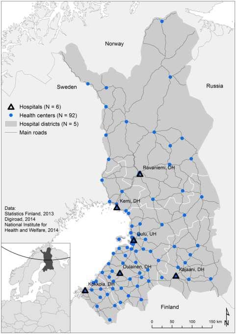 Sairaalat ja terveyskeskukset logistiikkakeskuksen asiakkaina Health centre Minor hospital Major hospital Northern Ostrobothnia hospital district Lapland Hospital District Länsi- Pohja Hospital